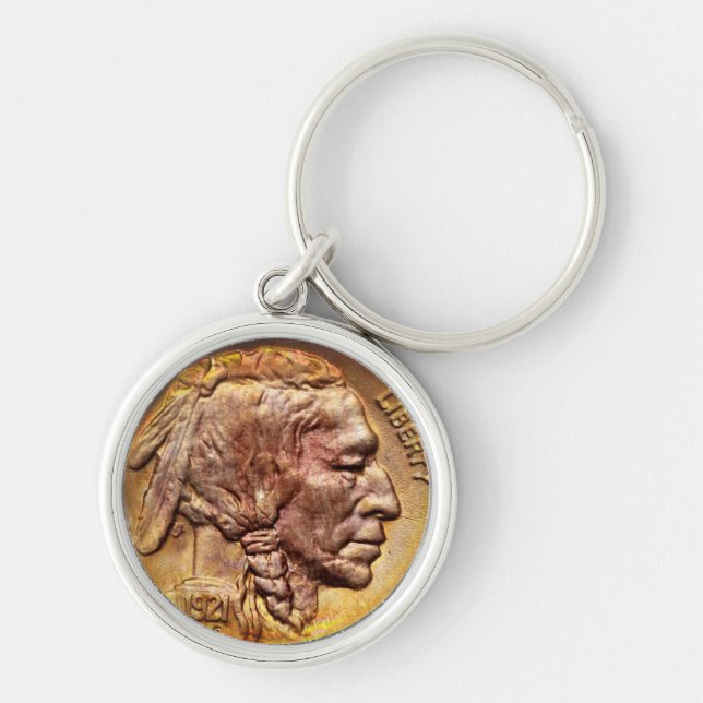 Indian Head Nickel Coin Collecting Native American Keychain (Front)