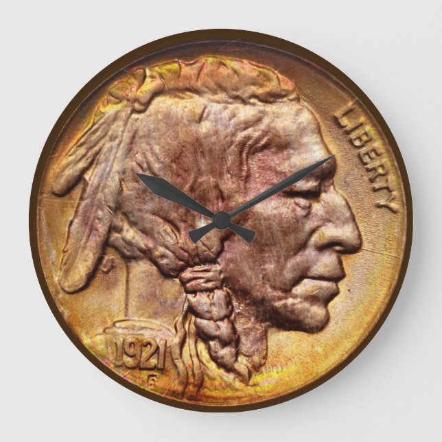 Indian Head Nickel Coin Collector Modern Acryllic Large Clock (Front)