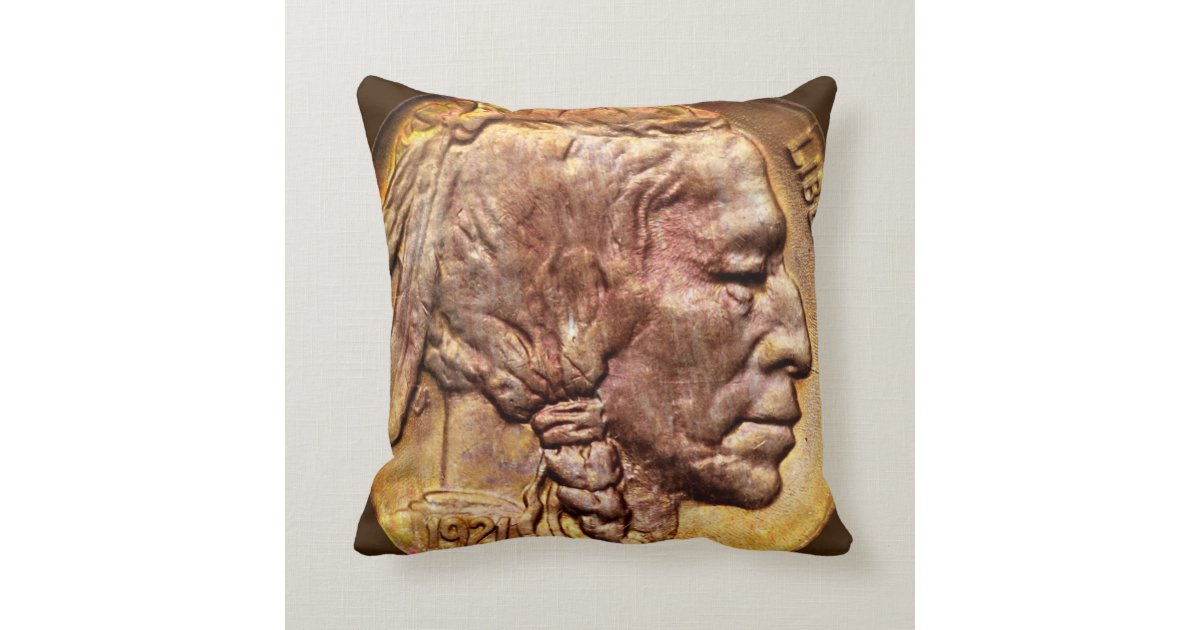 Indian Head Nickel Coin Vintage Western Style Art Throw Pillow
