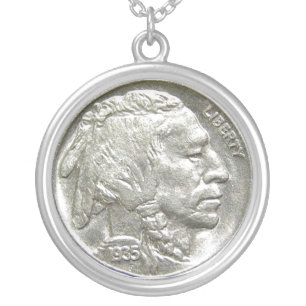INDIAN HEAD NICKEL SILVER PLATED NECKLACE