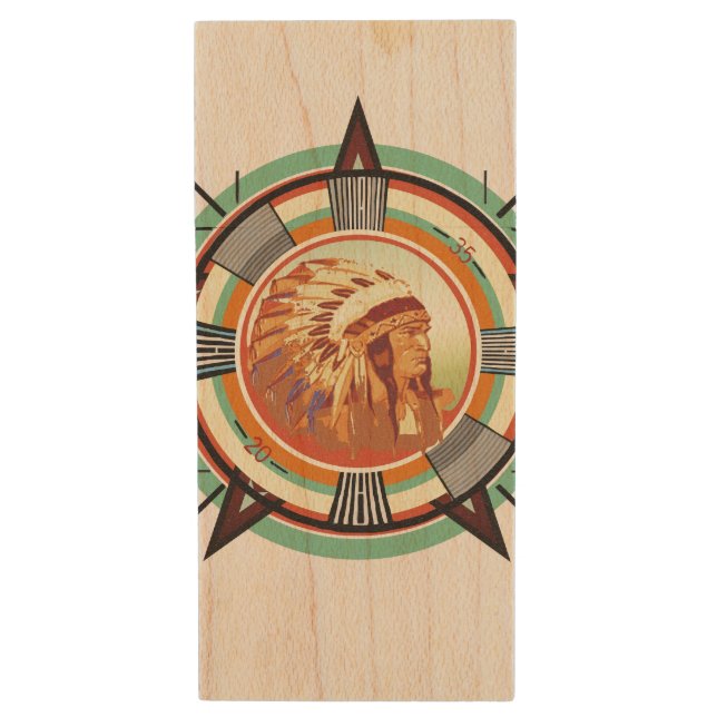Indian Head Test Pattern Monogram Wood Flash Drive (Front Vertical)