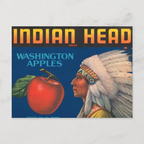 Indian Head Washington Apples Vintage Ad Postcard