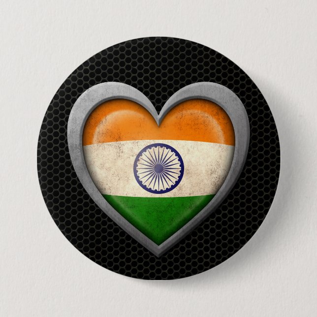 Indian Heart Flag Steel Mesh Effect Button (Front)