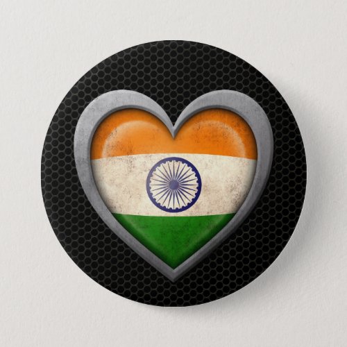 Indian Heart Flag Steel Mesh Effect Button