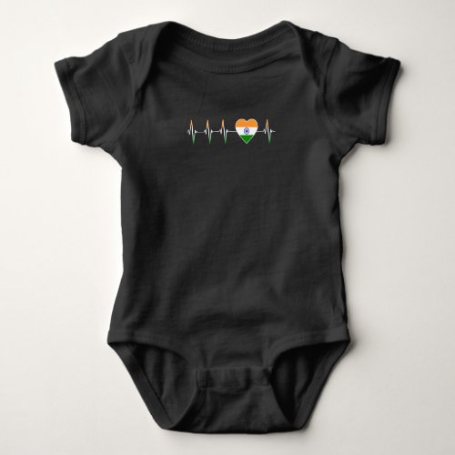 Indian Heartbeat I Love India Flag Heart Country Baby Bodysuit