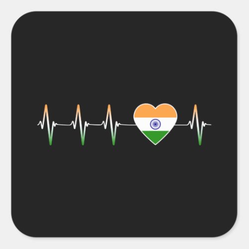 Indian Heartbeat I Love India Flag Heart Country Square Sticker