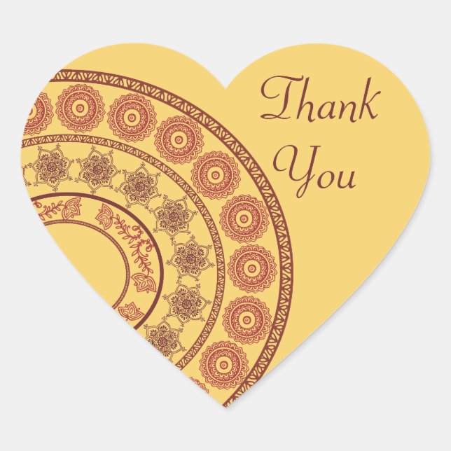 Indian Henna Thank You Heart Shaped Sticker (Front)