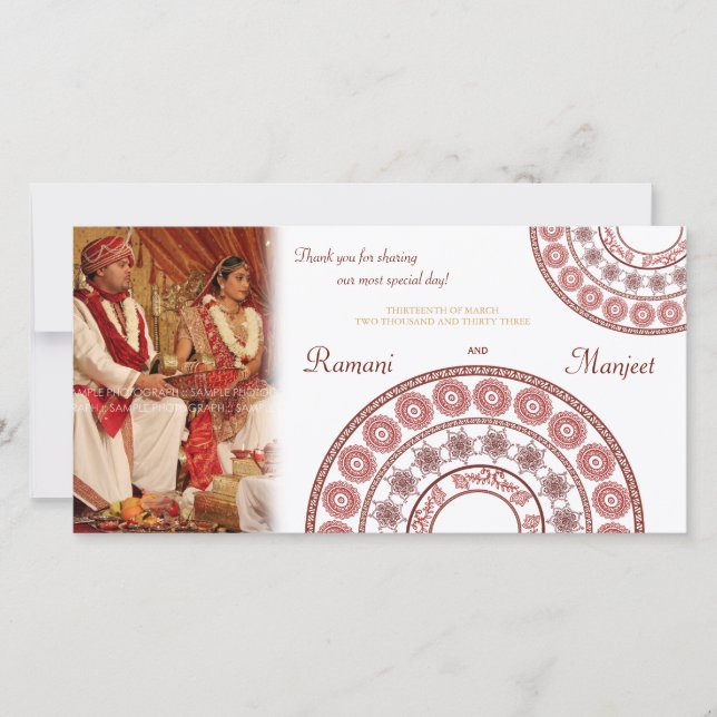 Indian Henna Wedding Thank You Photo Card (Front)