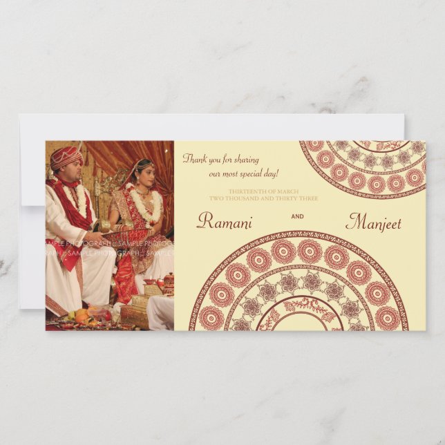 Indian Henna Wedding Thank You Photo Card (Front)