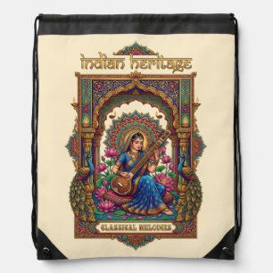 Indian Heritage: Classical Musician Veena Art Drawstring Bag