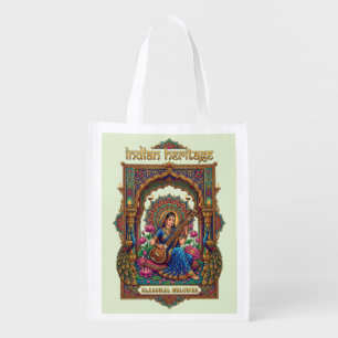 Indian Heritage: Classical Musician Veena Art Grocery Bag