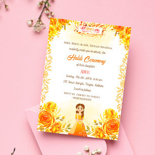 Indian Hindu Bride Haldi Ceremony Ganesha Floral Invitation