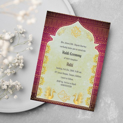 Indian Hindu Bride Haldi Ceremony Ganesha Invitation