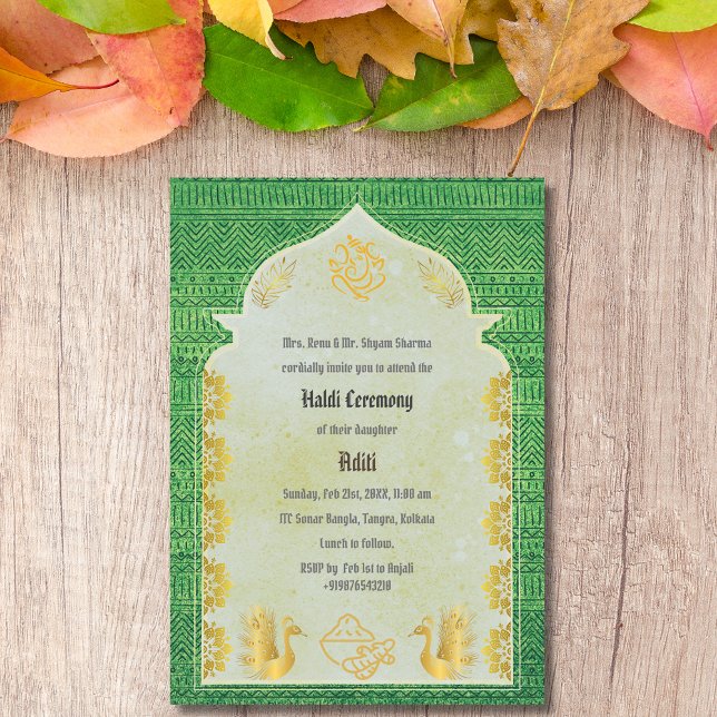 Indian Hindu Bride Haldi Ceremony Ganesha Invitation (Creator Uploaded)