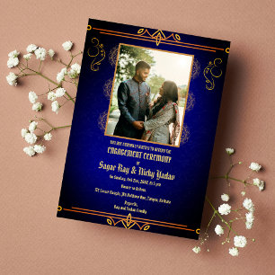Indian Hindu Engagement Ceremony Couple Picture Invitation