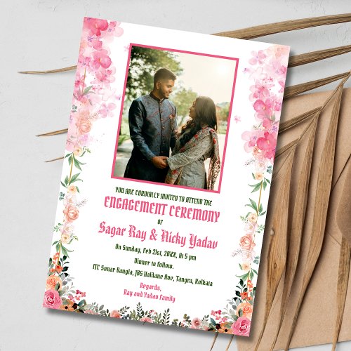 Indian Hindu Engagement Ceremony Couple Picture Invitation