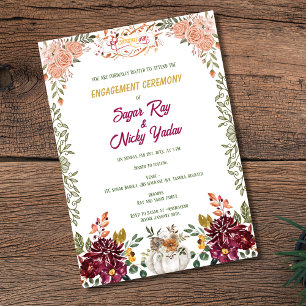 Indian Hindu Engagement Ceremony Floral Invitation