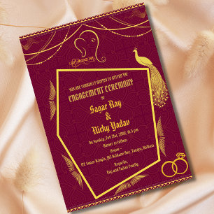 Indian Hindu Engagement Ceremony Golden Elements Invitation