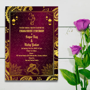 Indian Hindu Engagement Ceremony Golden Elements Invitation