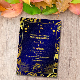 Indian Hindu Engagement Ceremony Golden Elements Invitation