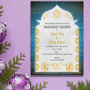 Indian Hindu Engagement Ceremony Golden Elements Invitation