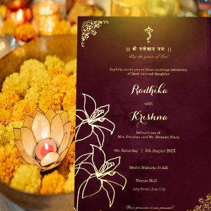 Indian Hindu floral+ Ganesha Wedding Foil Invitation