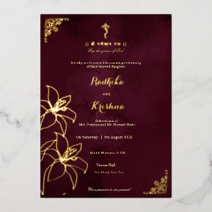Indian Hindu floral+ Ganesha Wedding Foil Invitation