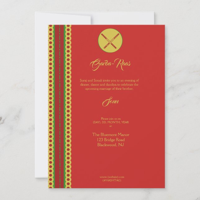 Indian Hindu Ganesh Wedding Invite Garba Mehndi (Front)