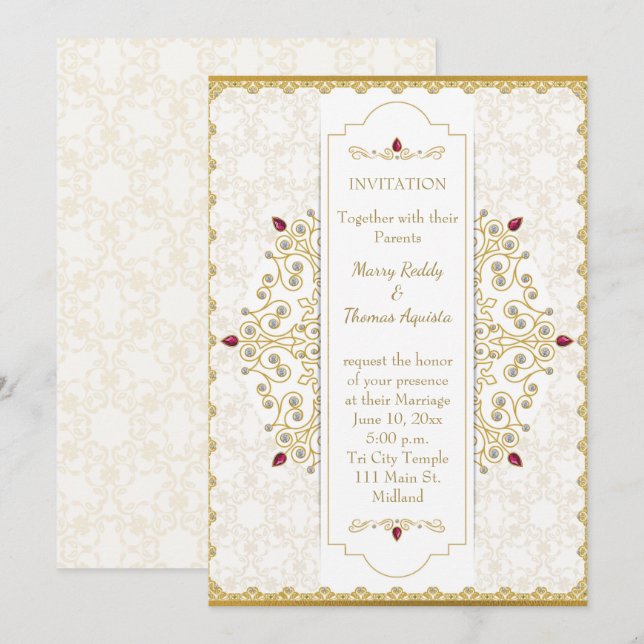 Indian Hindu Gold Wedding Invitation (Front/Back)