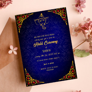 Indian Hindu Groom Haldi Ceremony Couple Royal Invitation
