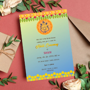 Indian Hindu Groom Haldi Ceremony Floral Invitation