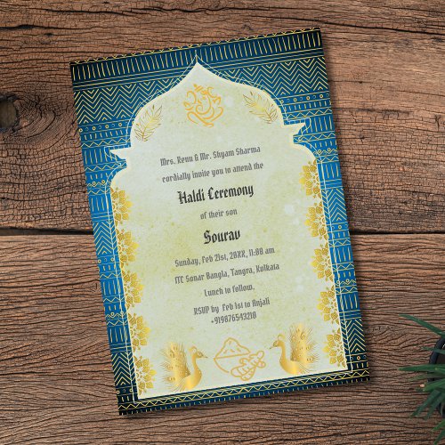 Indian Hindu Groom Haldi Ceremony Ganesha Invitation