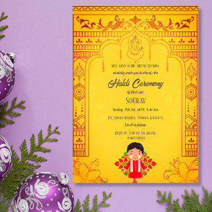 Indian Hindu Groom Haldi Ceremony Royal Invitation