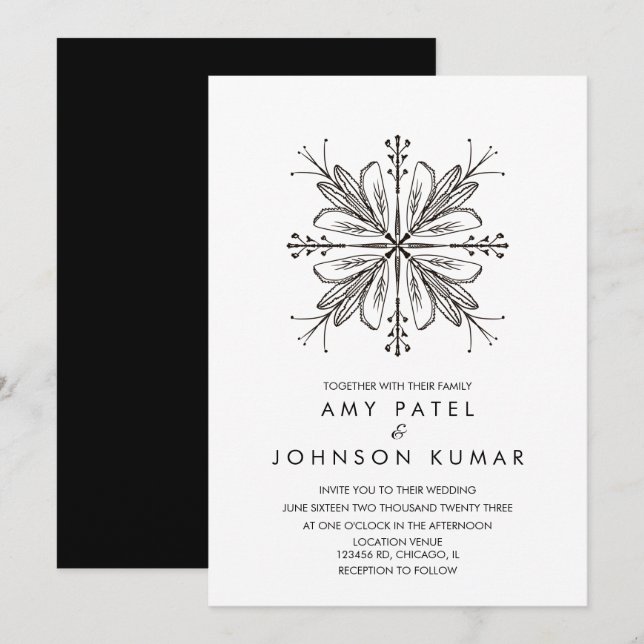 Indian Hindu Hand Drawn  Wedding  Invitation (Front/Back)