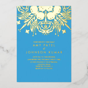 Indian Hindu Hand Drawn  Wedding Pressed    Foil Invitation