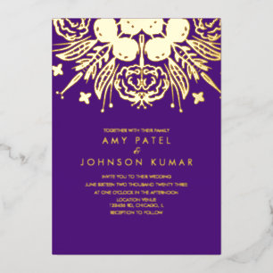 Indian Hindu Hand Drawn Wedding Pressed Foil Invitation
