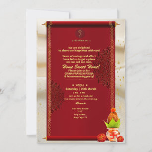Indian Hindu House Warming Grihapravesh Invitation