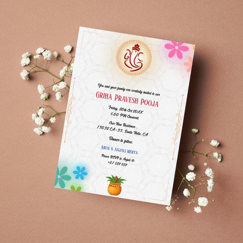 Indian Hindu Housewarming Griha Pravesh Floral Invitation