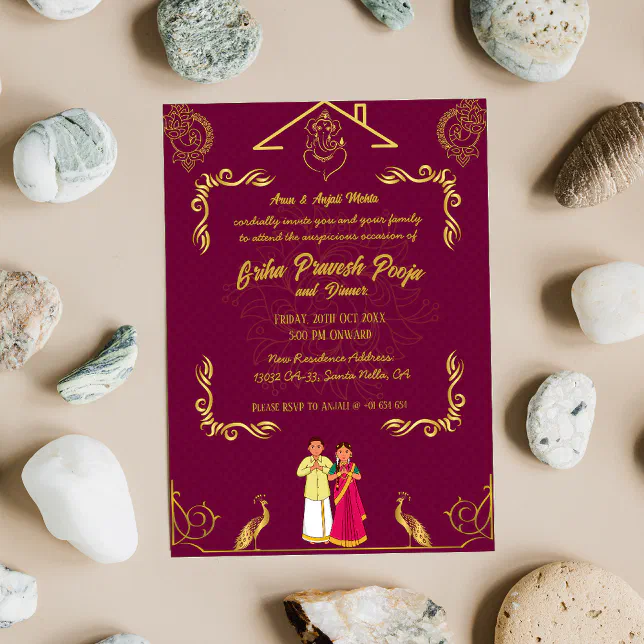 Indian Hindu Housewarming Griha Pravesh Golden Invitation Zazzle