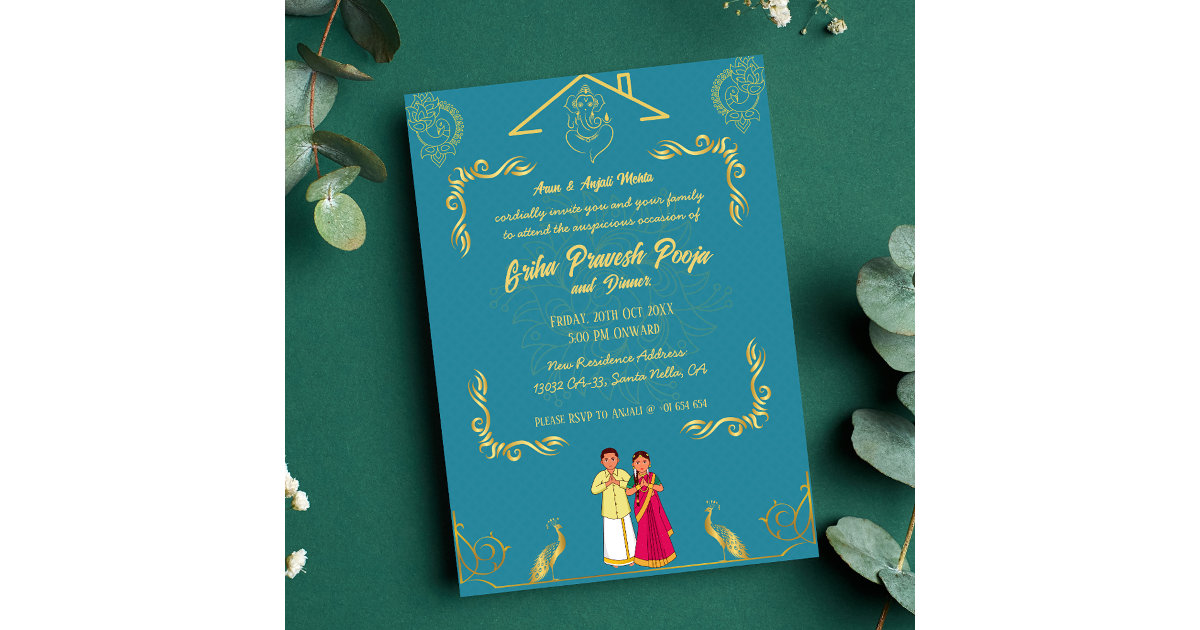 Indian Hindu Housewarming Griha Pravesh Golden Invitation Zazzle