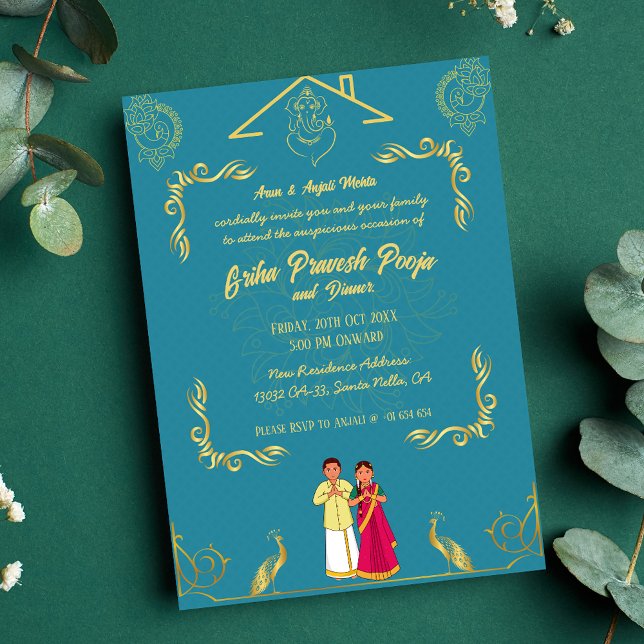 Indian Hindu Housewarming Griha Pravesh Golden Invitation (Creator Uploaded)