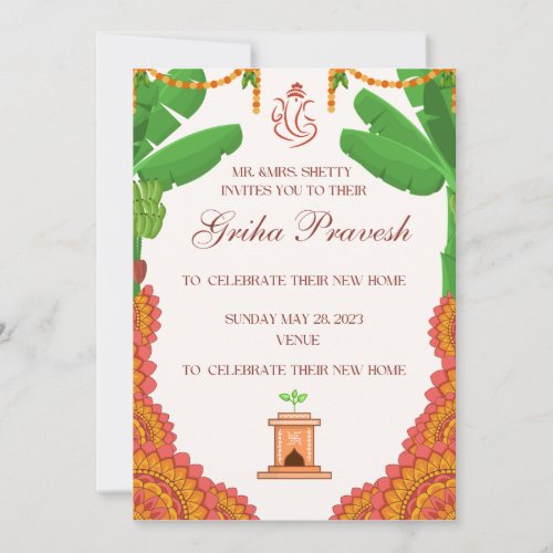 Indian Hindu Housewarming Griha Pravesh Invitation