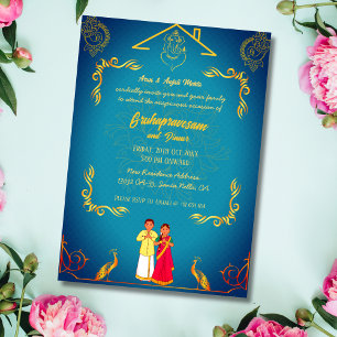 Indian Hindu Housewarming Gruhapravesam Golden Invitation