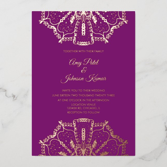 Indian Hindu Mandala Wedding Pressed Foil Invitation (Front)