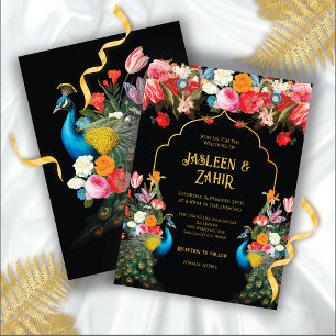 Indian Hindu Peacock Floral Wedding Invitation