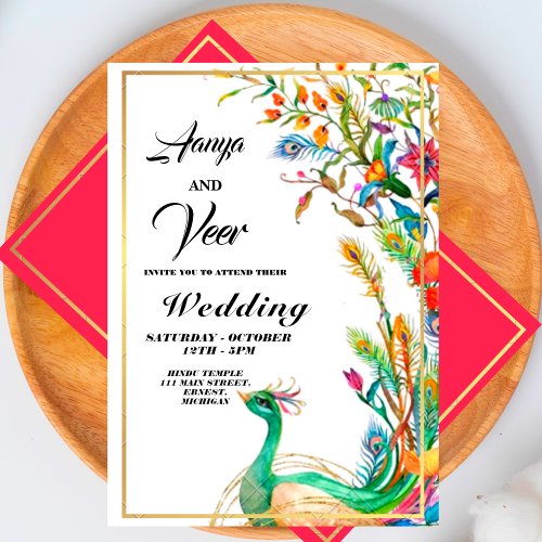 Indian Hindu Peacock Wedding Invitation