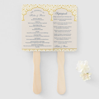 Indian Hindu Saptapadi Gold Wedding Program Hand Fan