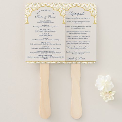 Indian Hindu Saptapadi Gold Wedding Program Hand Fan