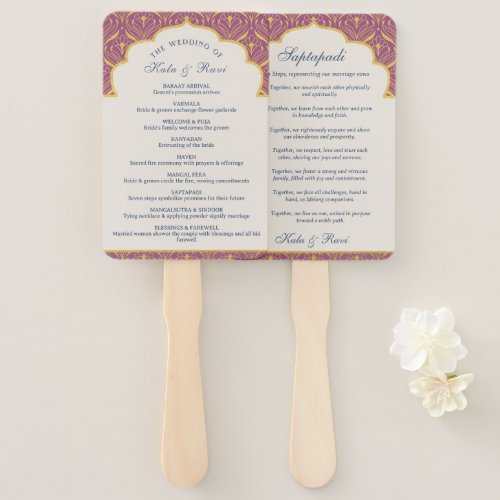 Indian Hindu Saptapadi Gold Wedding Program Hand Fan