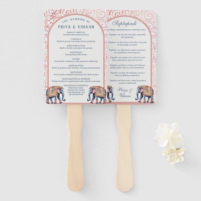 Indian Hindu Saptapadi Wedding Program Fan (Front and Back)